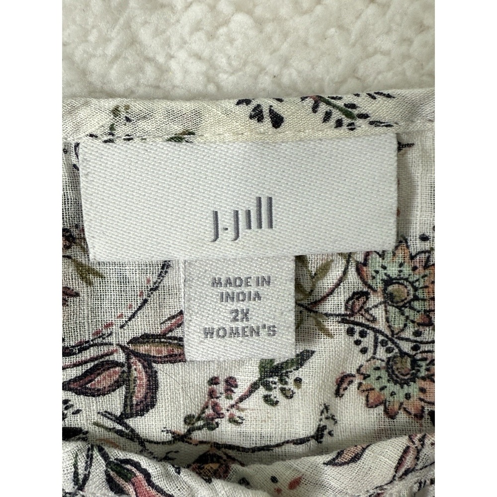 J Jill Shirt Women plus 2X White Floral Flowy Boxy Collared Button Front Prairie - Picture 7 of 16